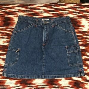 Vintage Y2K 2000s Faded Glory Mini Cargo Denim Jeans Skirt Navy Blue Dark Wash